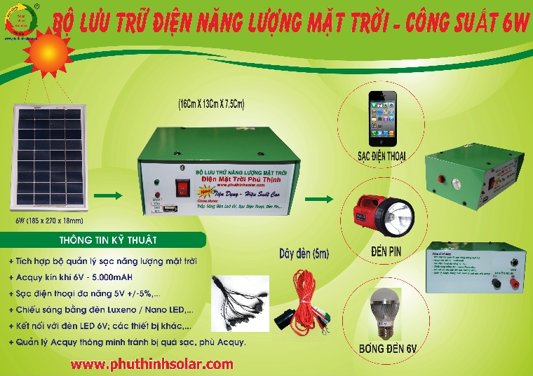 bộ lưu trữ điện năng lượng mặt trời 6w